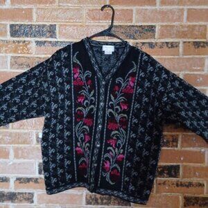 Cherry Lewis Vintage 100% Wool Floral Panel Sweater